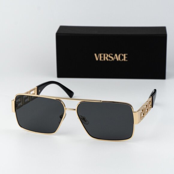 Versace Women Sunglasses Gold Grey Rectangle VE2290 100287 NEW AUTHENTIC - Picture 2 of 11
